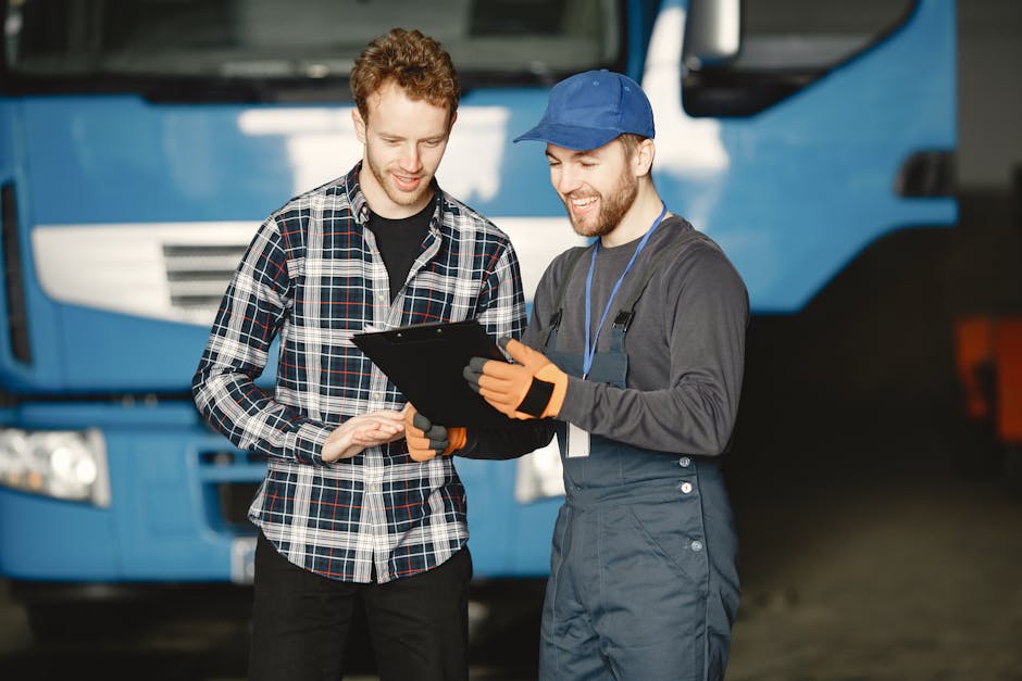 Image of a wind technician inspecting a turbine with a client discussing maintenance solutions in the background, reflecting collaboration and communication.