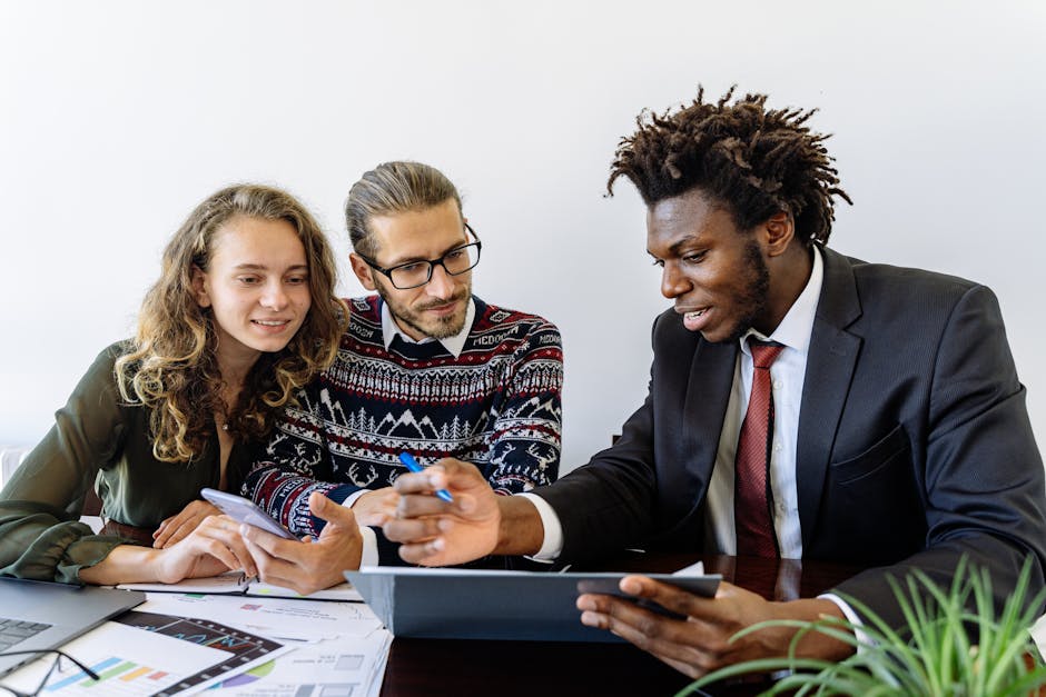 A creative visual of a phone agent engaging with a client, with financial documents and charts on the desk, to illustrate the profound role of a lead qualification phone agent.