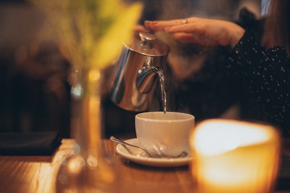 An inviting tea house interior with customers enjoying their tea, creating a warm and engaging atmosphere.