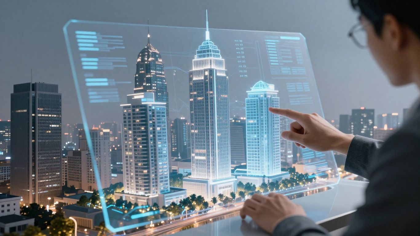 AI-driven real estate analysis in a futuristic city