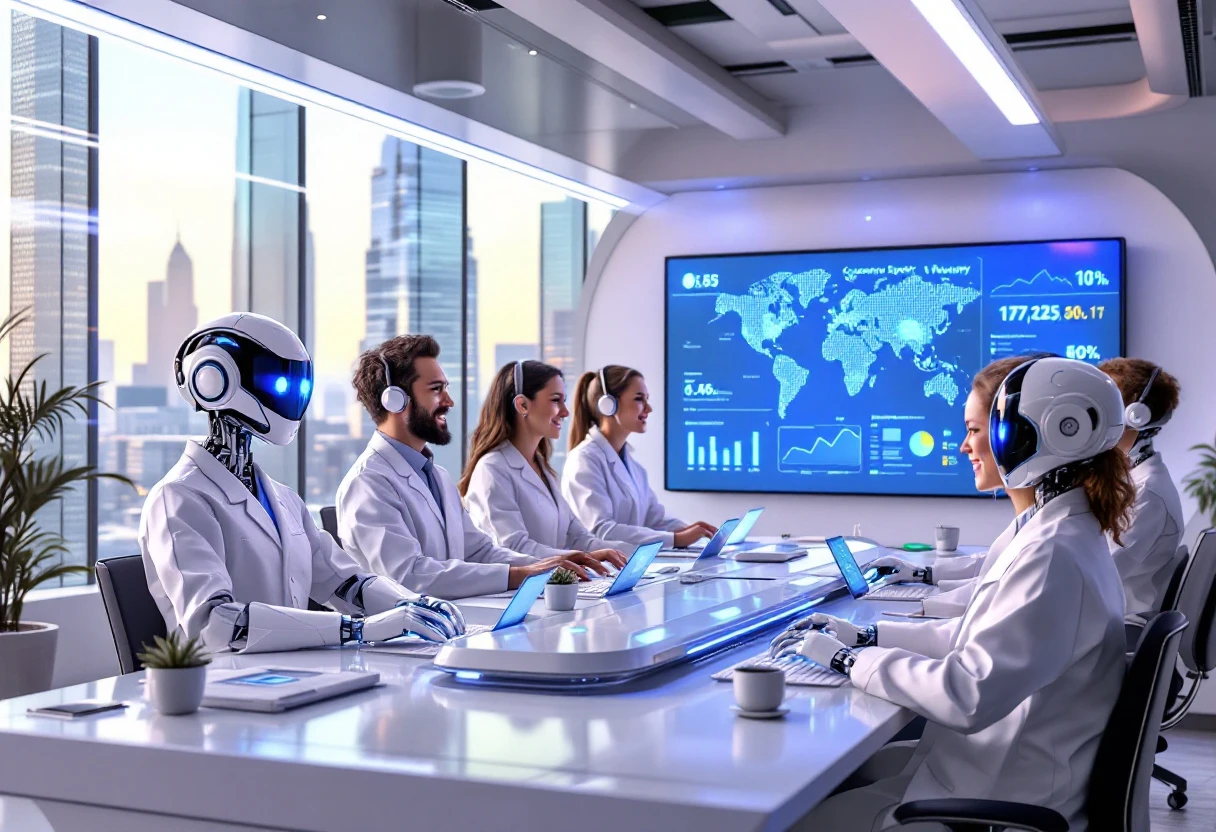 A visual representation of an AI-driven customer support system showcasing automated calls and follow-ups with satisfied customers.