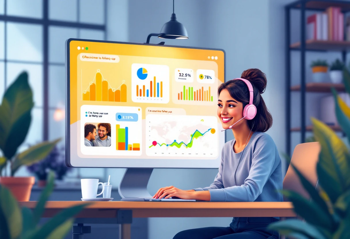An engaging image representing customer support follow-up, showing a team member reaching out to customers, with charts or statistics in the background illustrating the impact of effective follow-up.