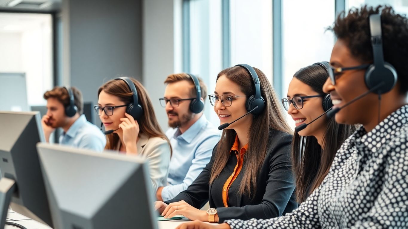 Sales team in office making outbound calls