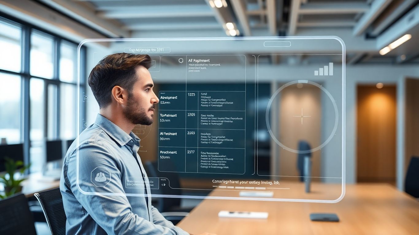AI appointment setter interface on a holographic screen.
