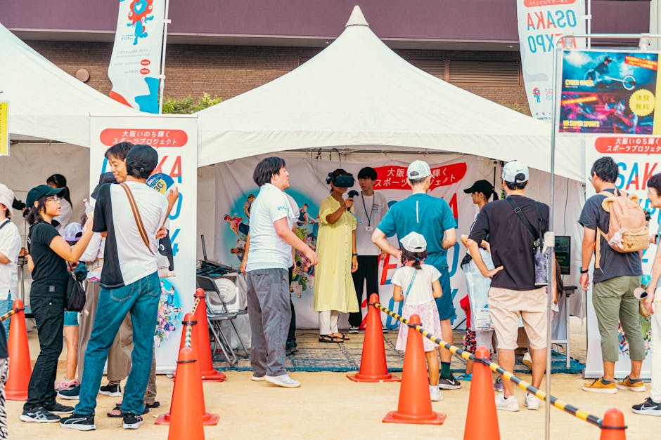 A vibrant community gathering showcasing small business owners engaging with customers