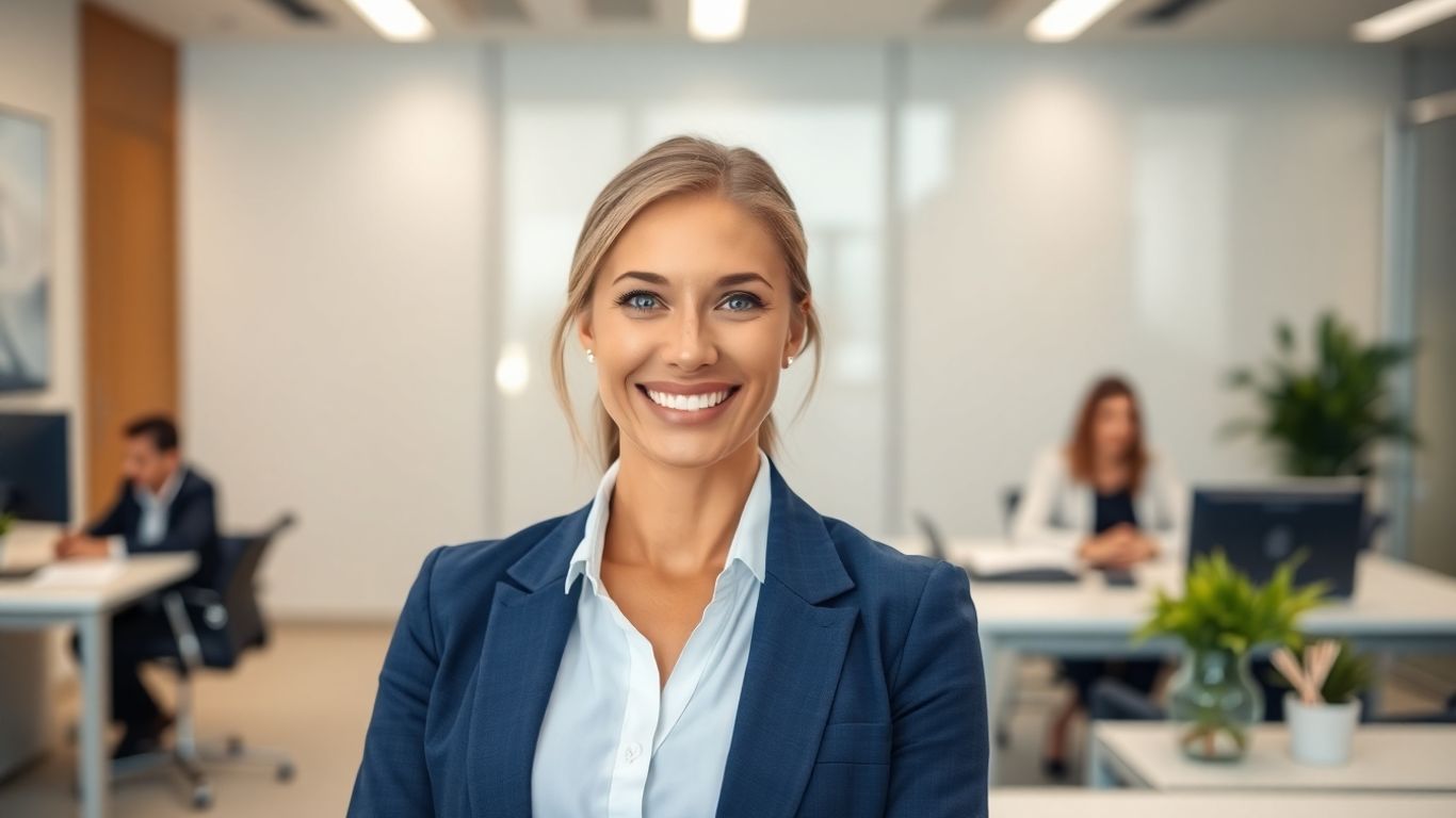 Law firm receptionist and collaborating legal team.