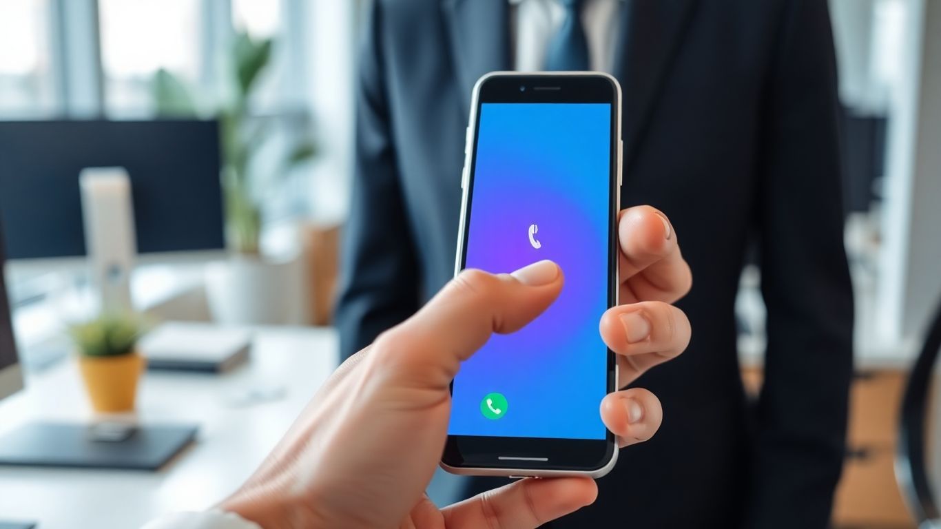Smartphone screen showing phone system auto attendant settings.