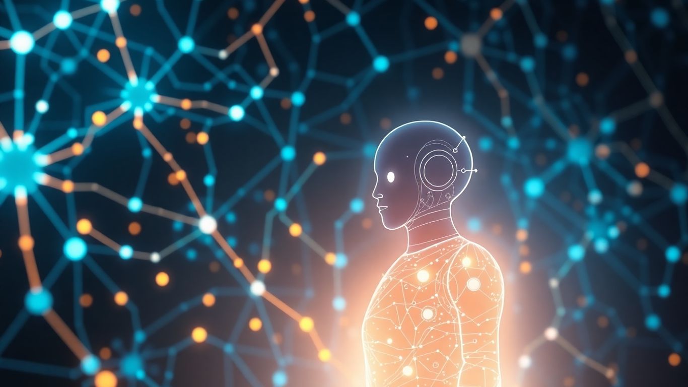Futuristic AI chatbot interface with glowing neural networks.