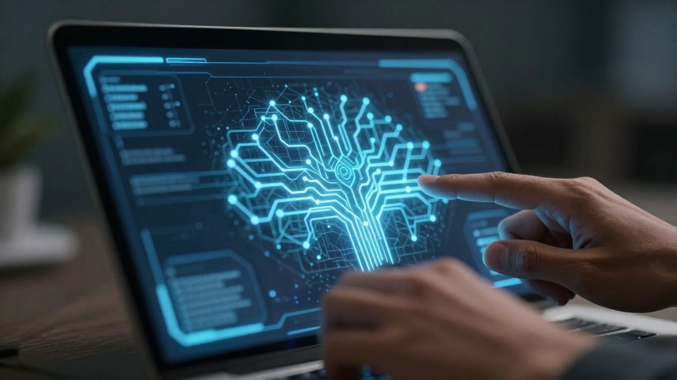 AI interface with human interaction and neural network patterns.