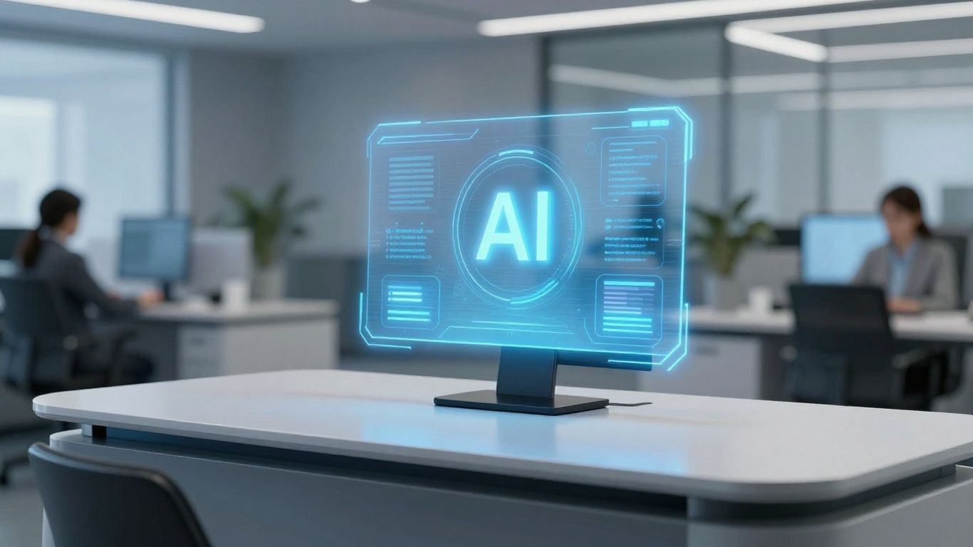 AI receptionist interface on a desk.