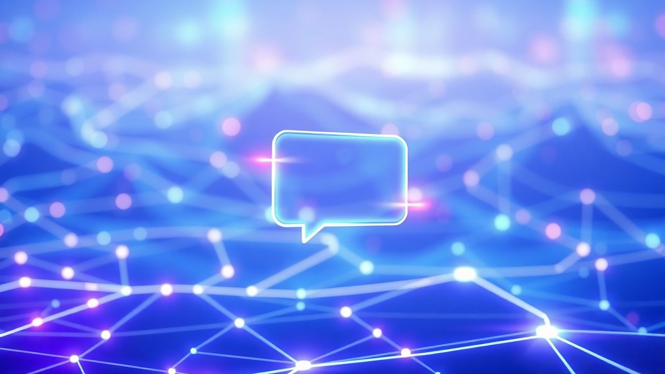 Abstract AI chatbot interface in a digital landscape.