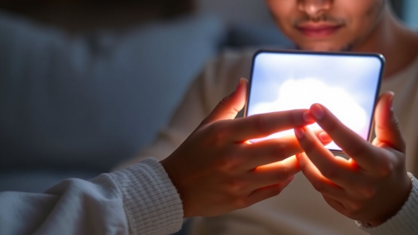 Person using AI mental health chatbot on phone.