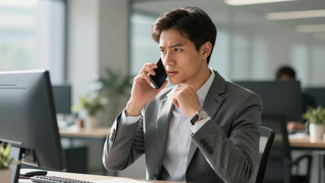 Person answering a phone call professionally.