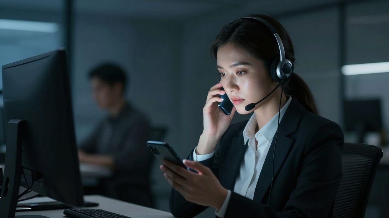 Professional answering service agent working after hours.