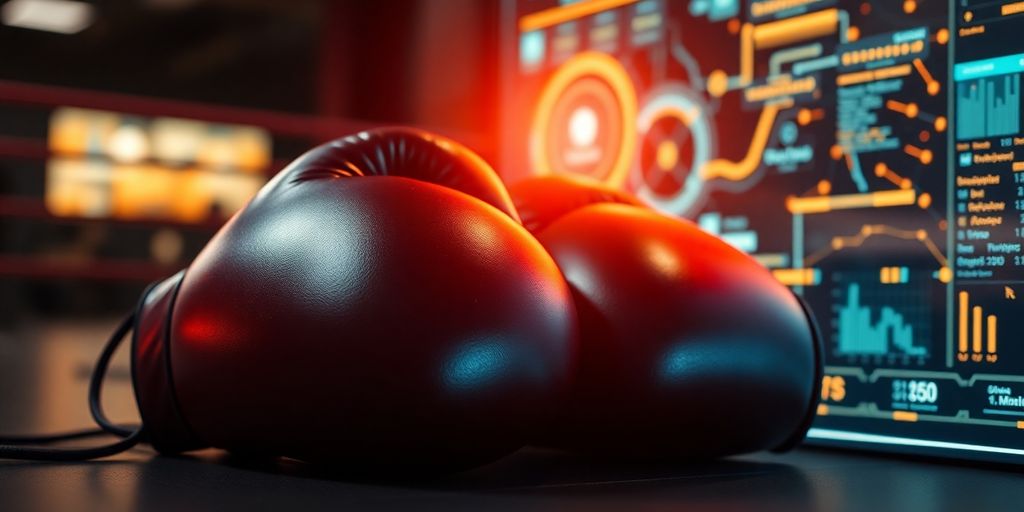 Boxing gloves near a digital interface.