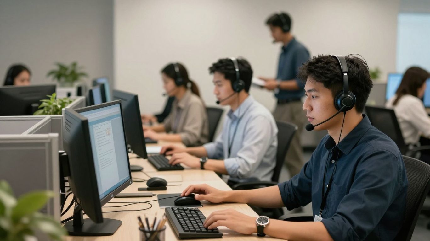 Call center agents assisting customers