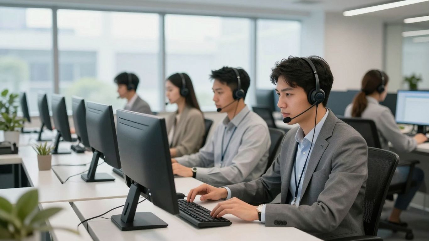 Call center agents working in a modern office.