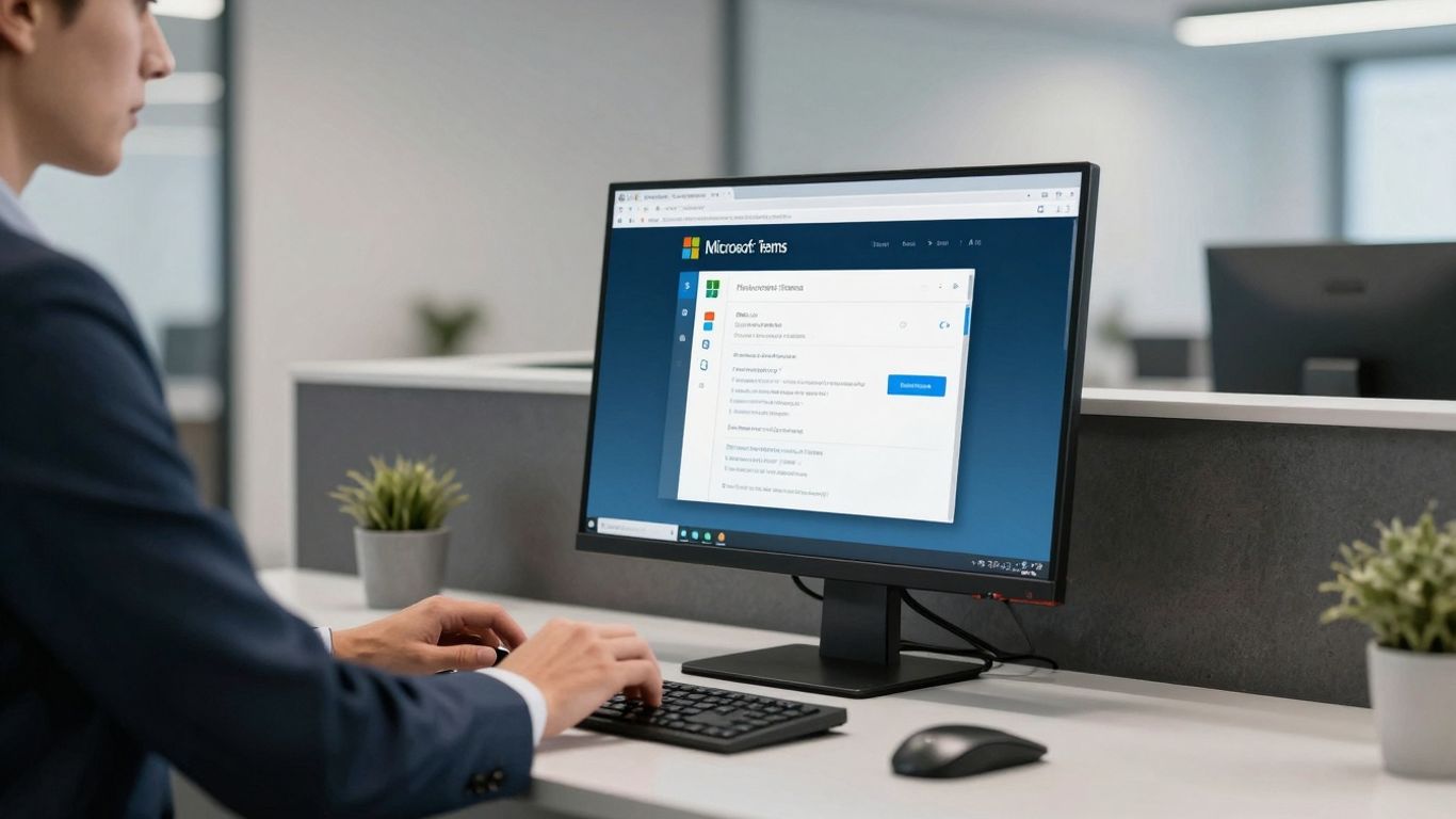 Microsoft Teams phone receptionist setup at a modern front desk.