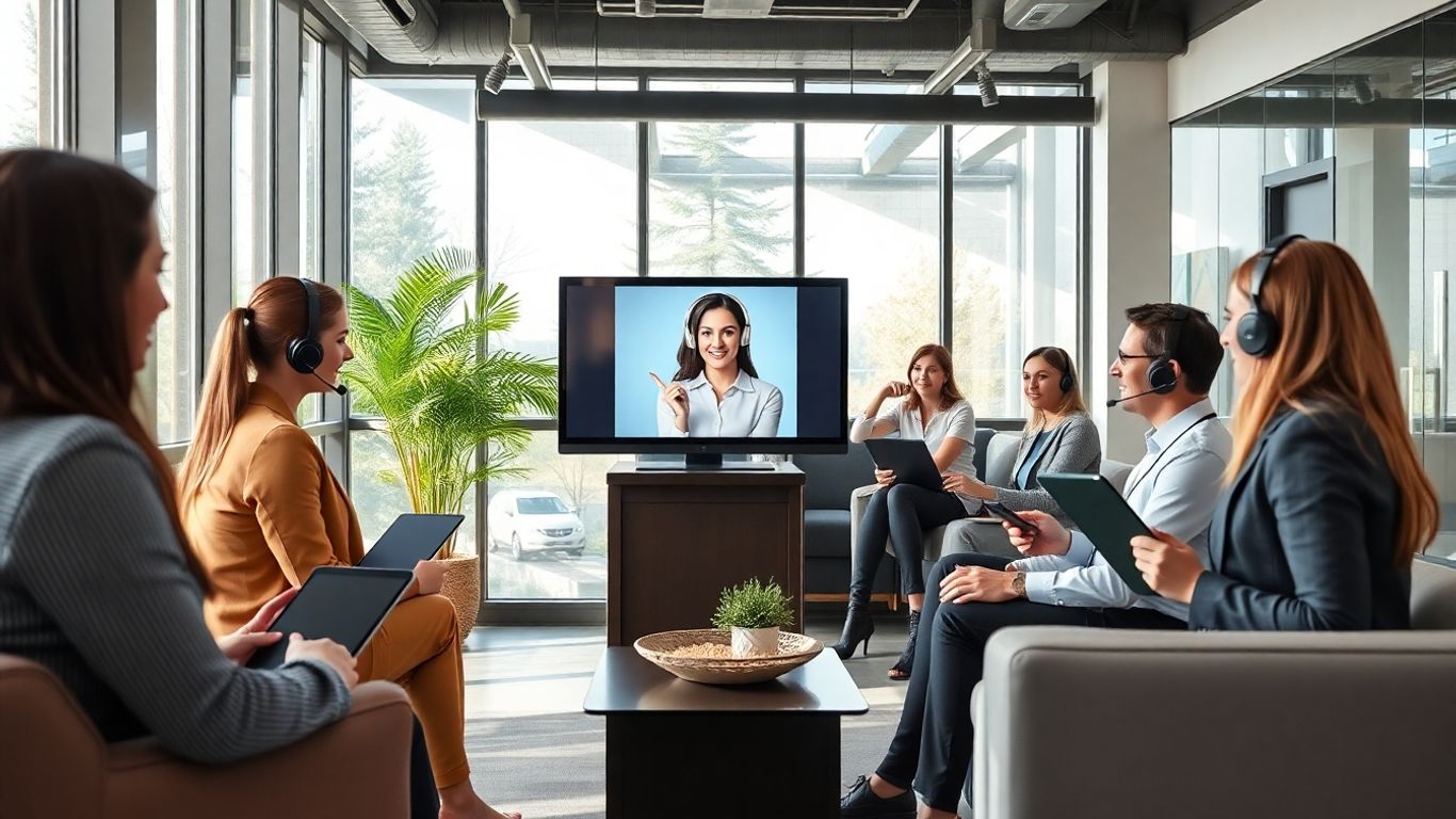Virtual receptionist interacting with business professionals in Peoria office.