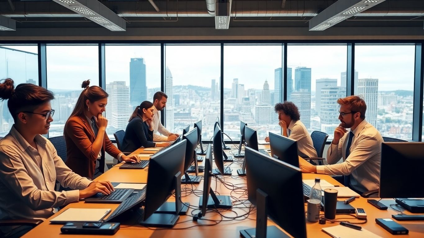 Pittsburgh office professionals using phones and computers