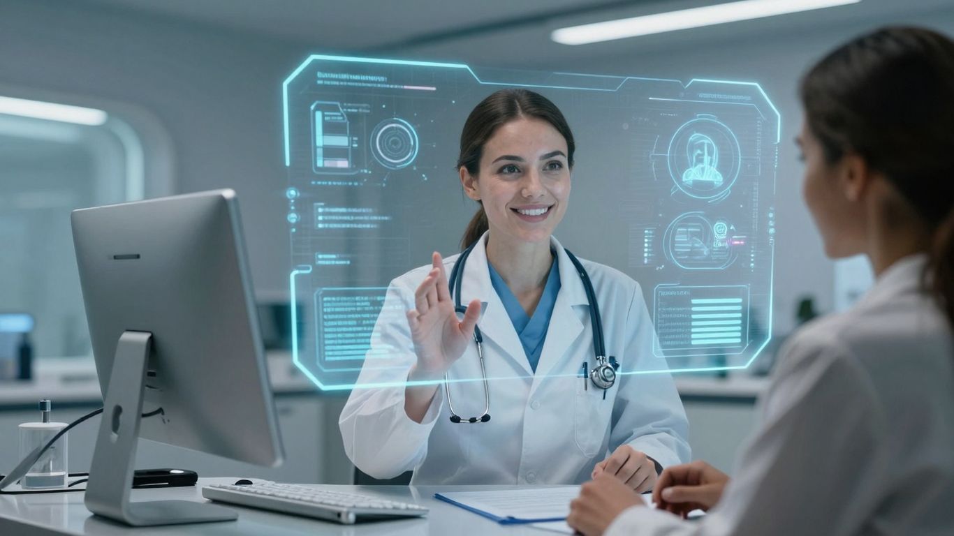 AI voice agent assisting doctor and patient in healthcare.