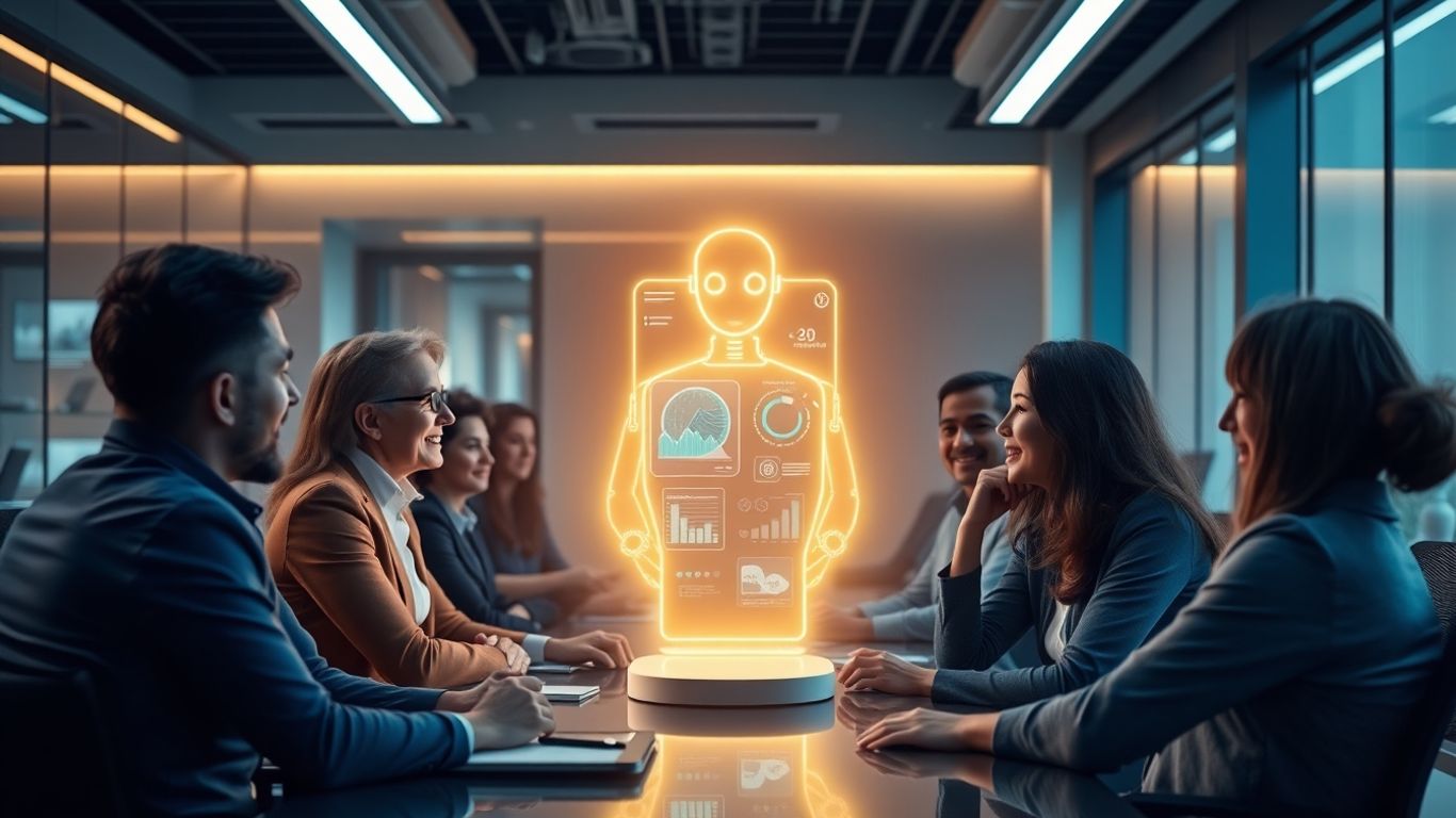AI chatbot assisting clients in a modern financial setting.
