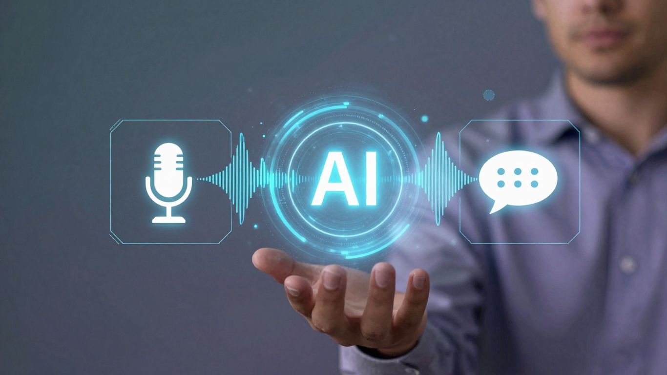 AI managing voicemails and messages with futuristic interface.
