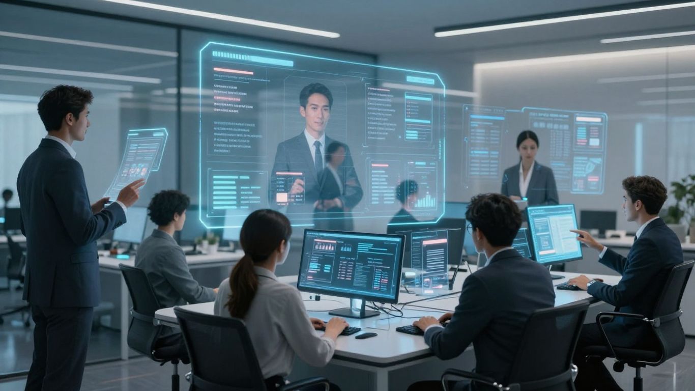 AI customer service platform interface with glowing data.