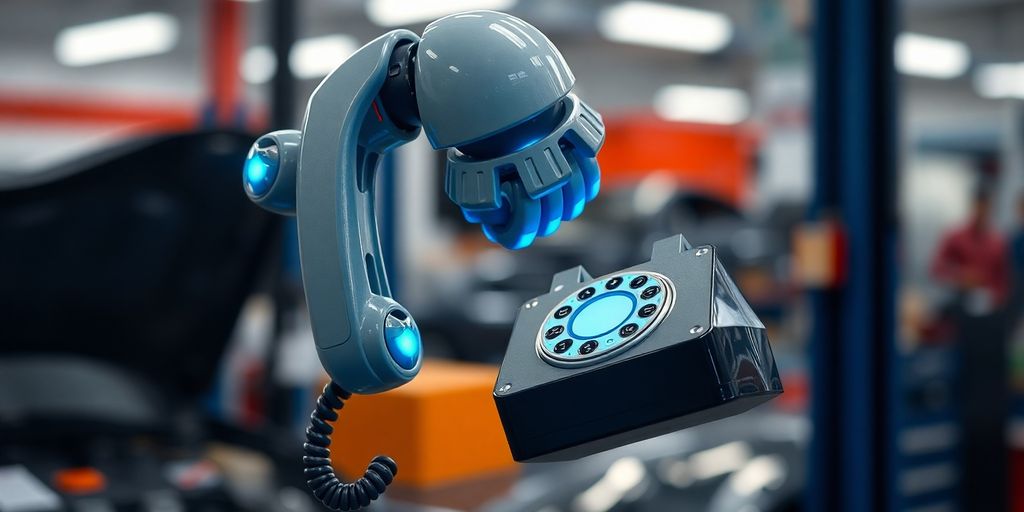 Robotic arm answering a phone.