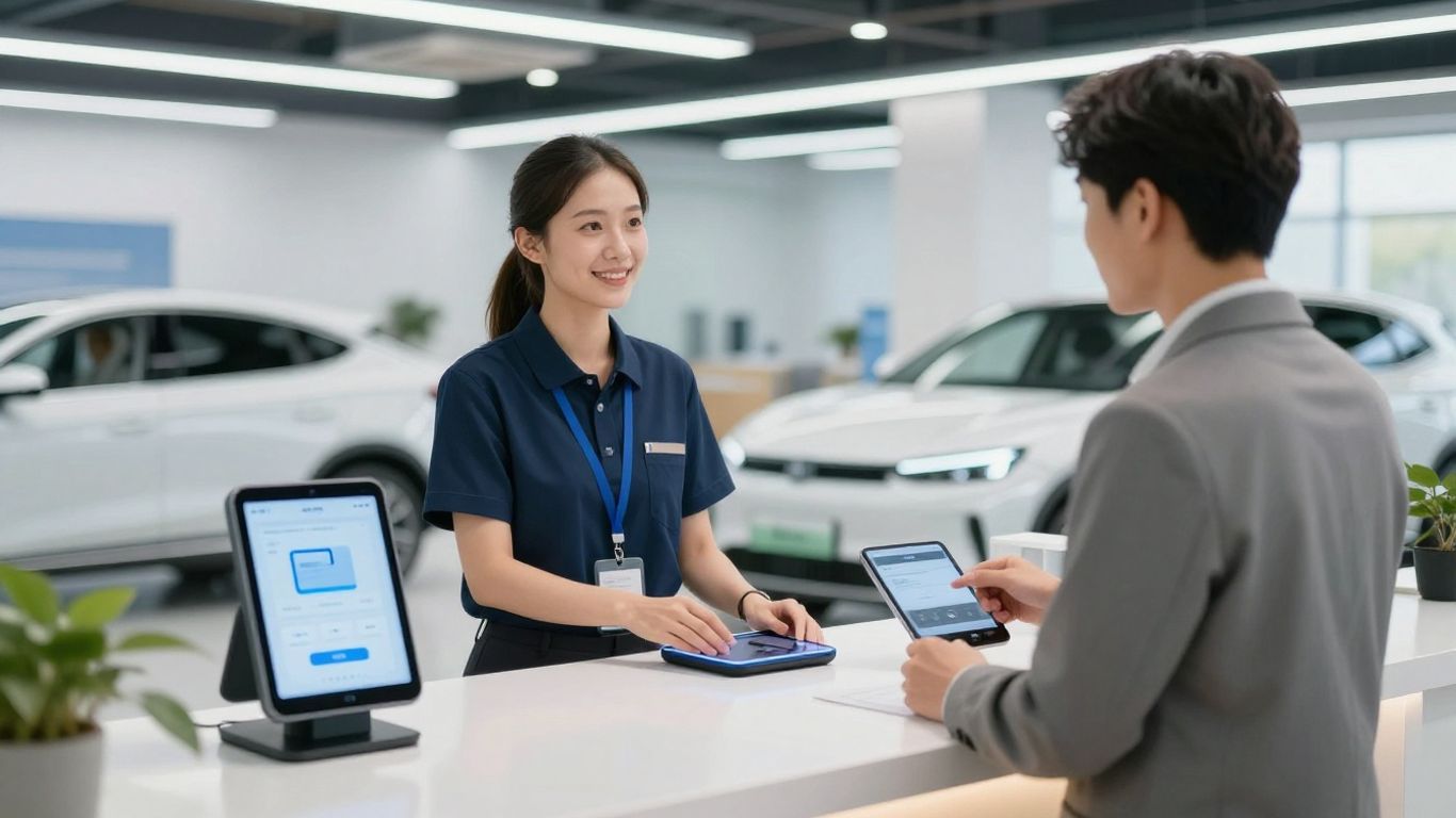 Auto shop front desk with digital AI assistant