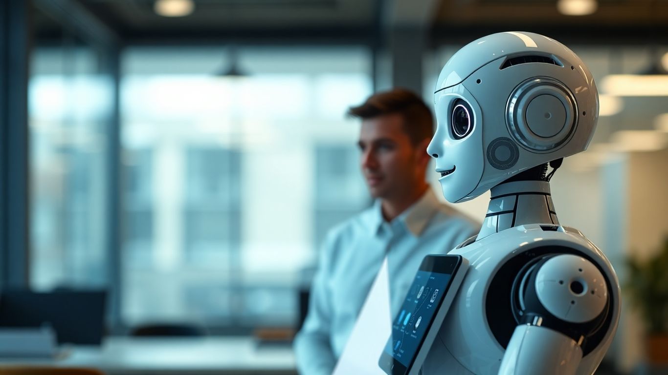 AI receptionist assisting a business person.