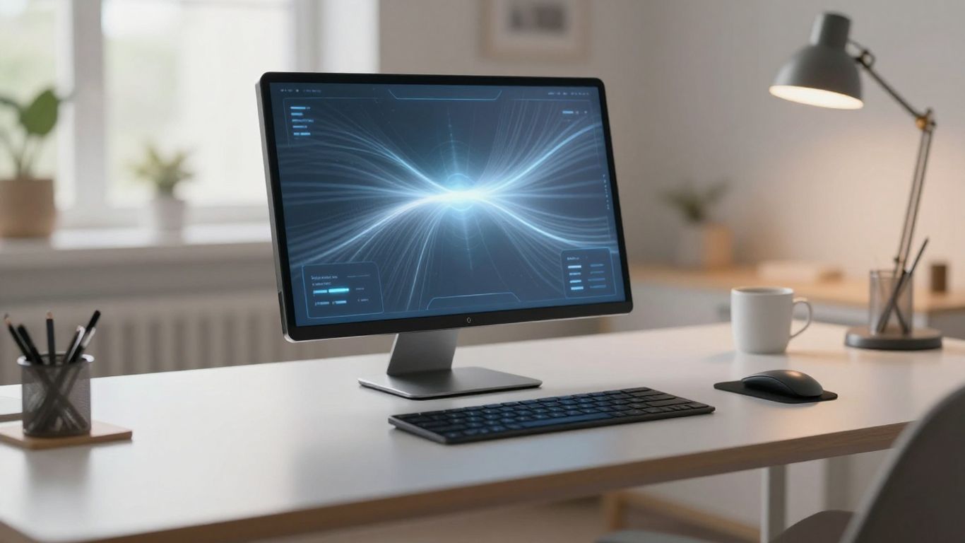 AI receptionist interface on a desk.