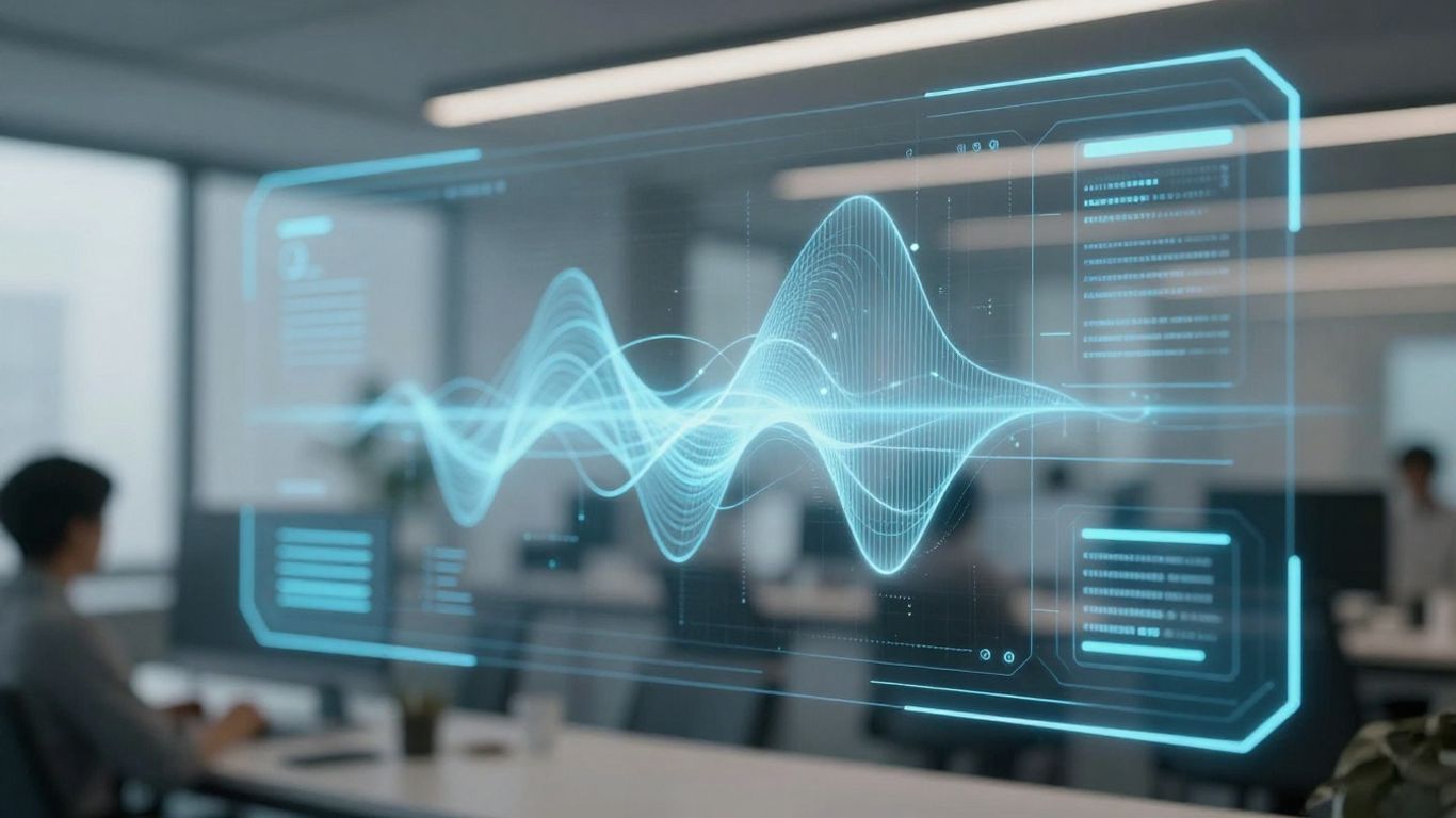 AI front desk software interface with data streams.