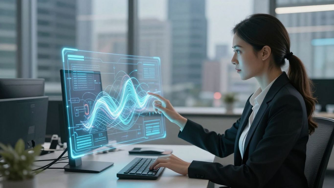 AI receptionist phone system interface in a modern office.