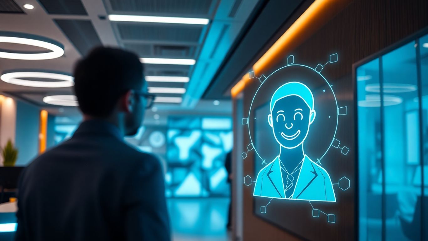 AI receptionist interacting with a person.