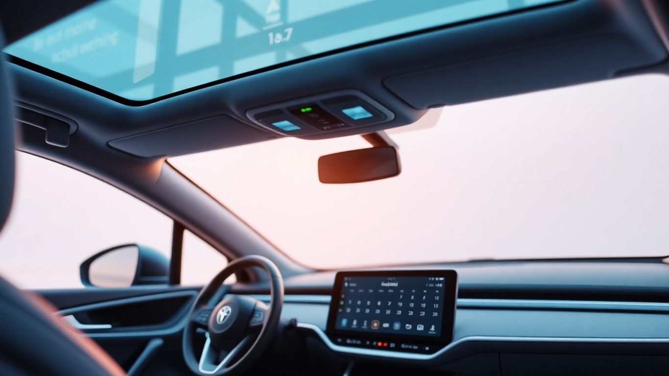 Car dashboard with AI appointment scheduling interface.