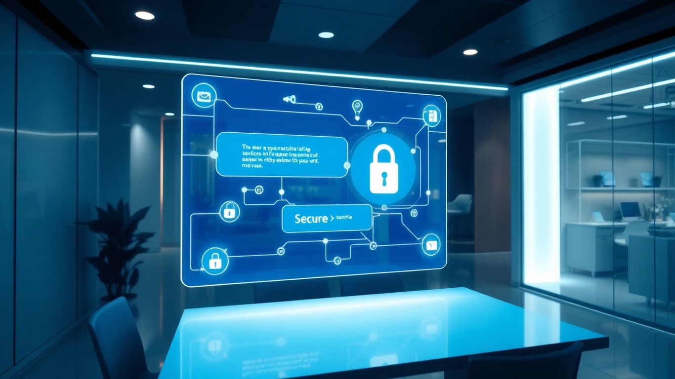 AI chatbot interface in a futuristic financial services setting.