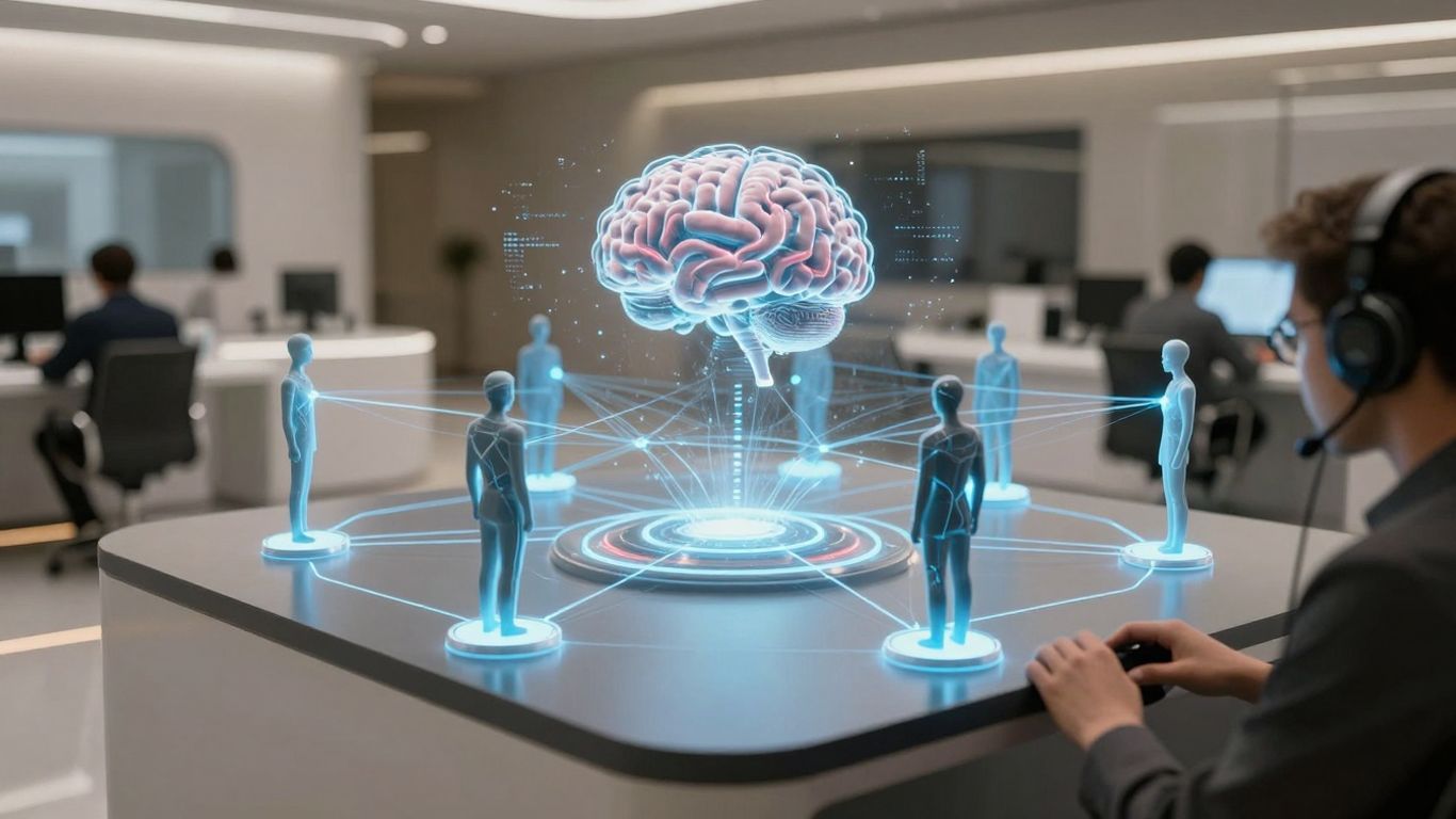 AI call routing connecting customers to agents.