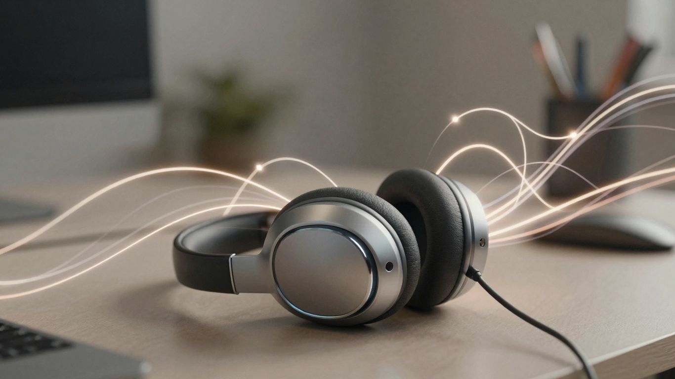 Voice AI headset with glowing communication lines.