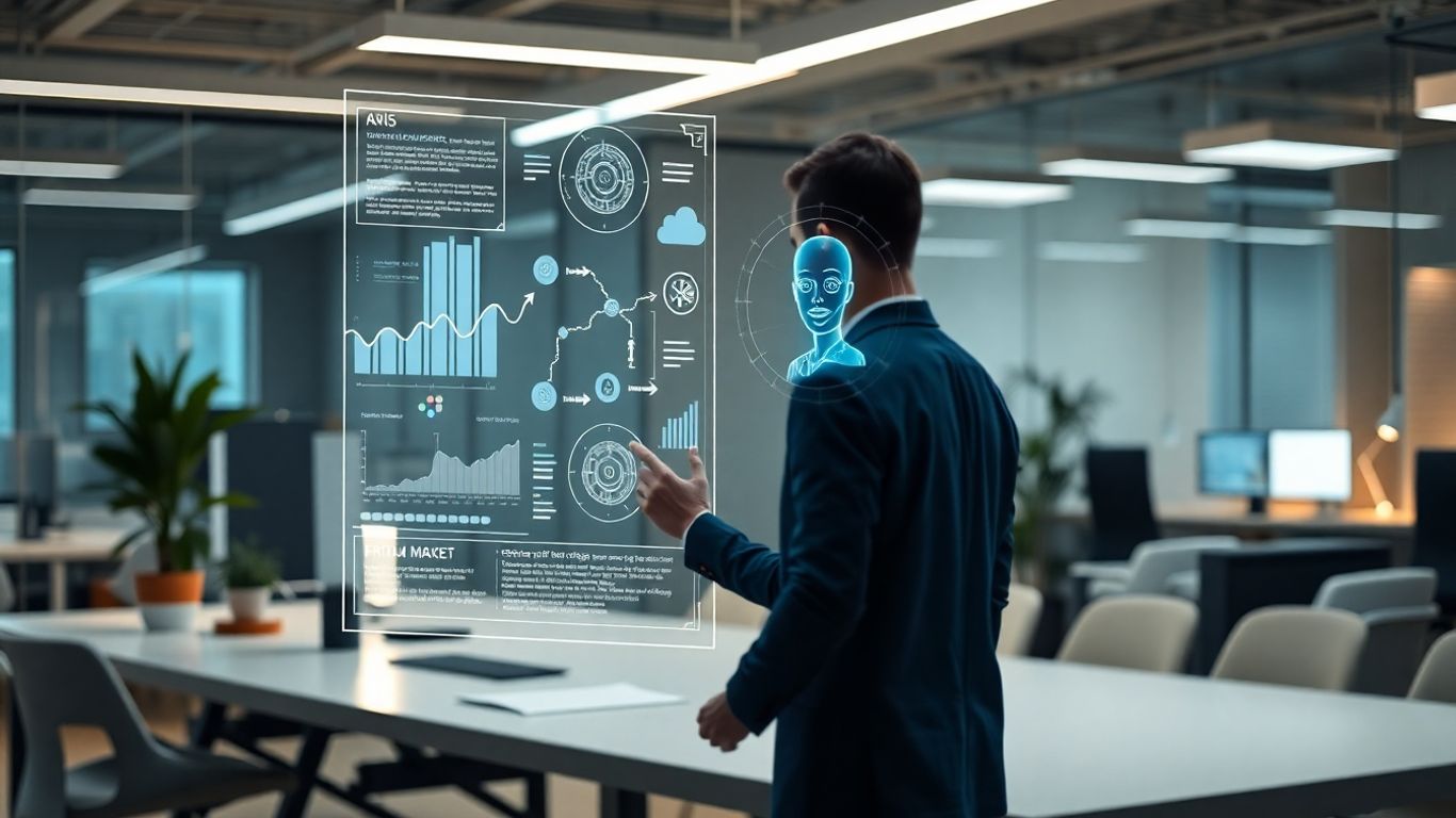 Person using AI interface in a modern office.