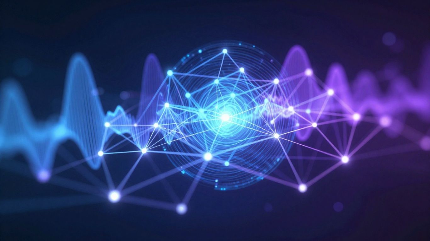 Futuristic AI calling system network visualization