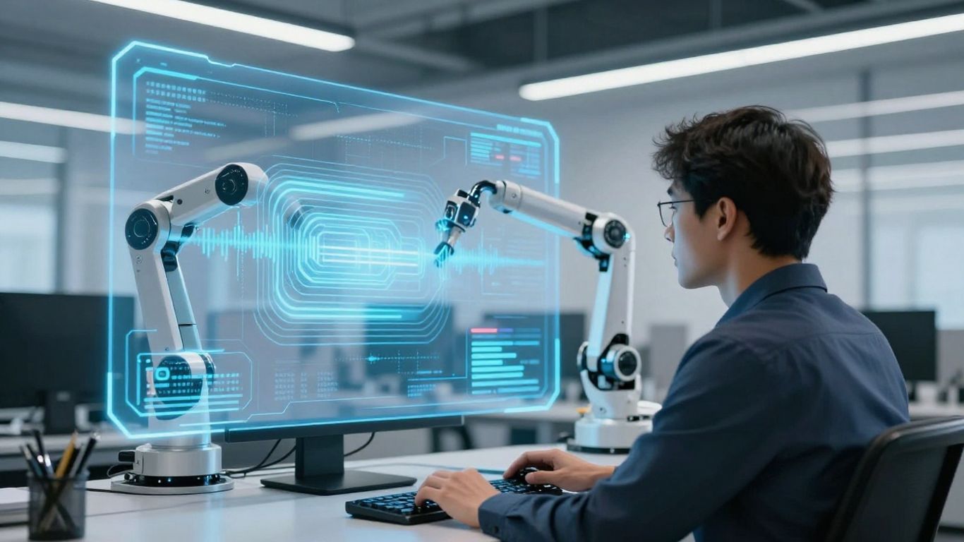 AI robot arm assisting with outbound sales calls.