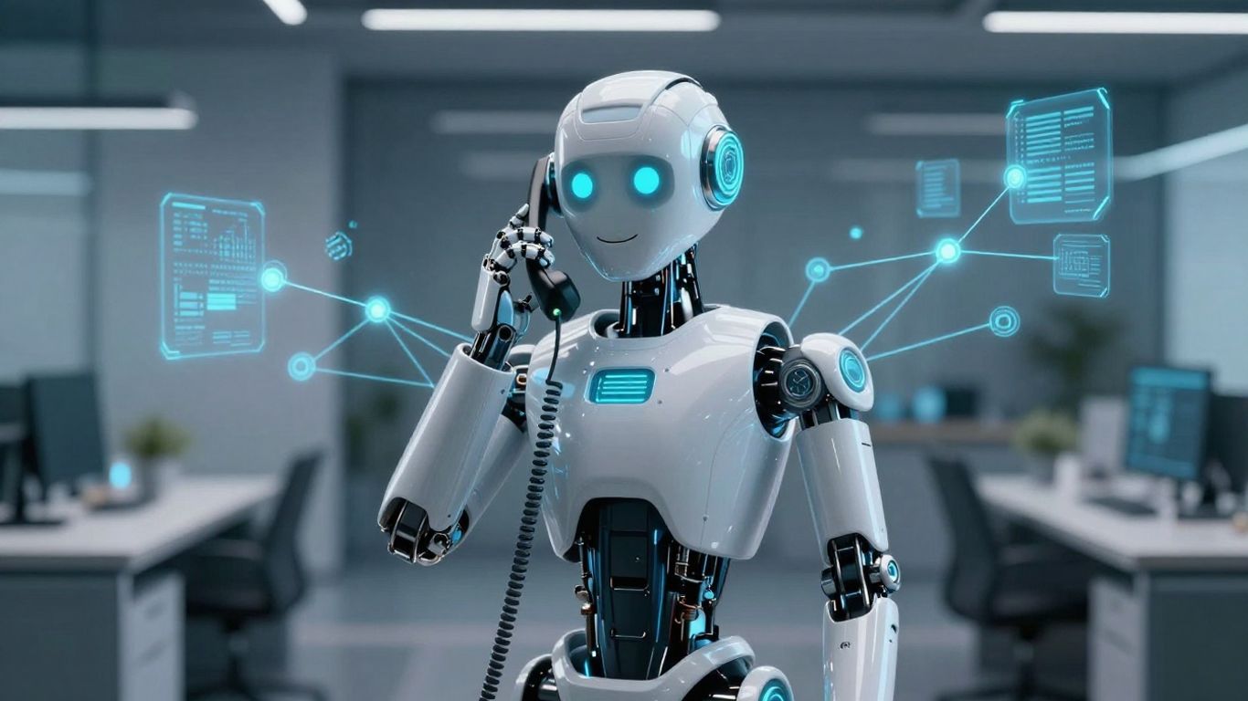 Robot making a cold call with digital connections.