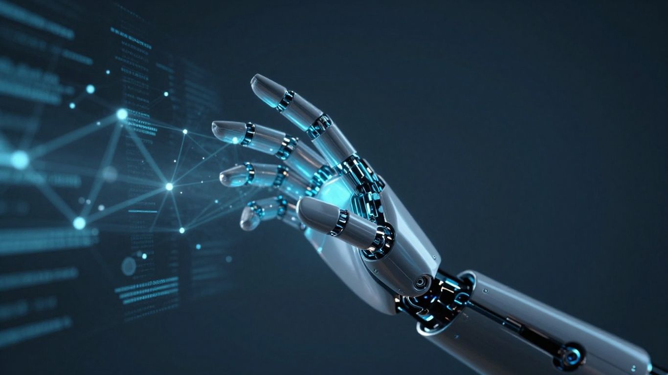 Robotic hand interacting with digital network