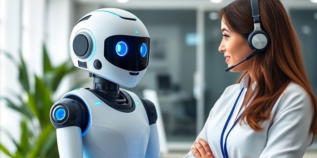 AI robot assisting customer service agent.