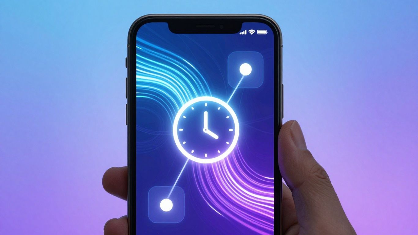 Smartphone with smart call assistant and clock icon.