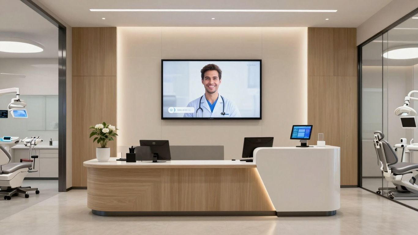 AI receptionist in a modern dental office.