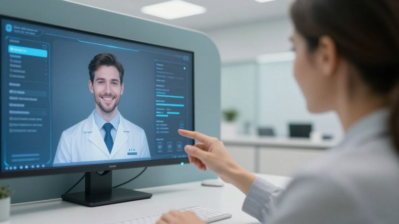 AI receptionist interface in a medical office setting.