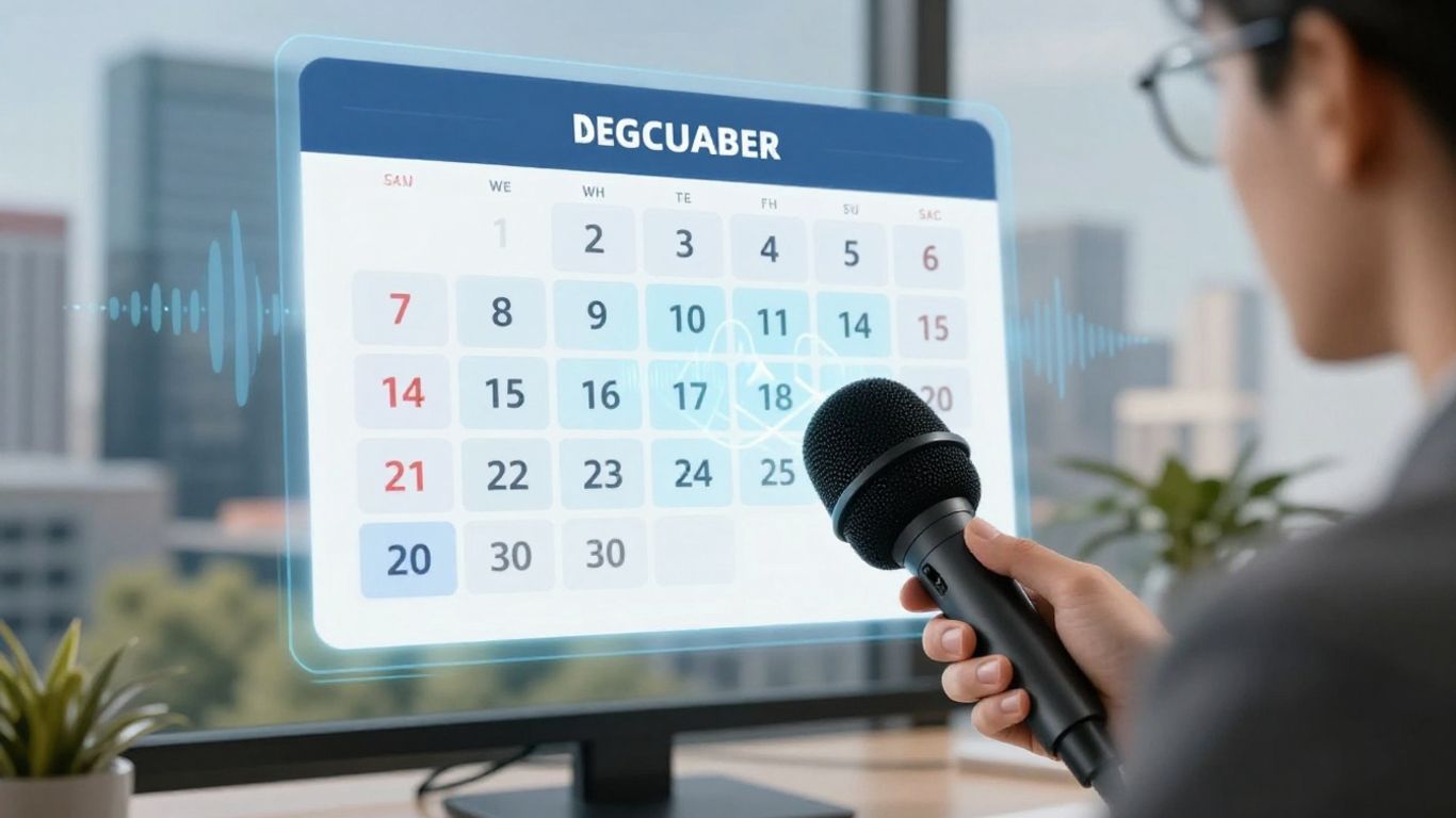 Voice AI scheduling real estate appointments on a holographic calendar.