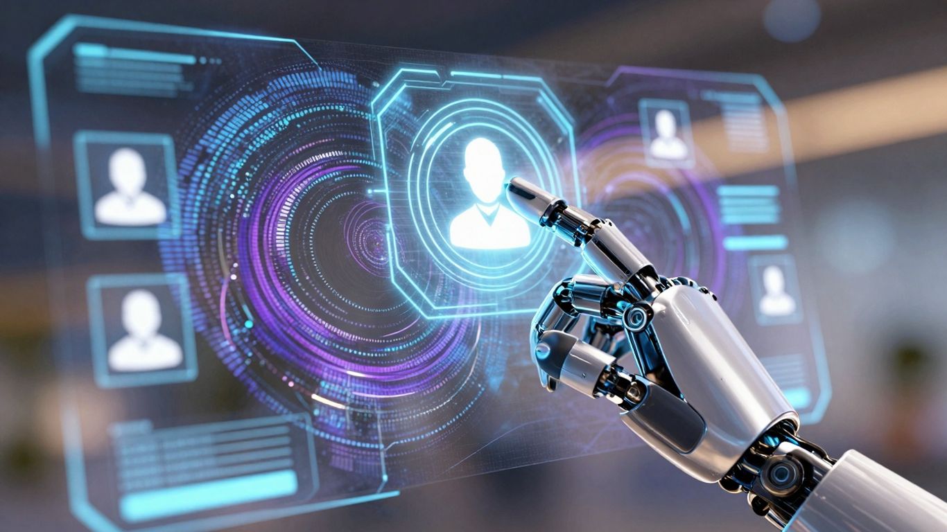 AI agent assisting customers with futuristic interface.